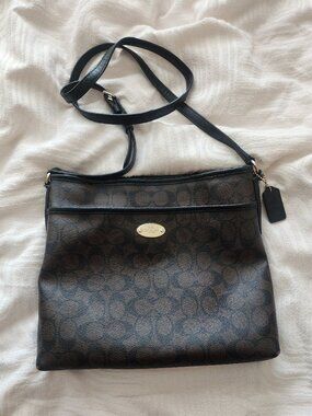 Pre-Loved- Signature File Crossbody Bag Coated Canvas Y2K - Brown